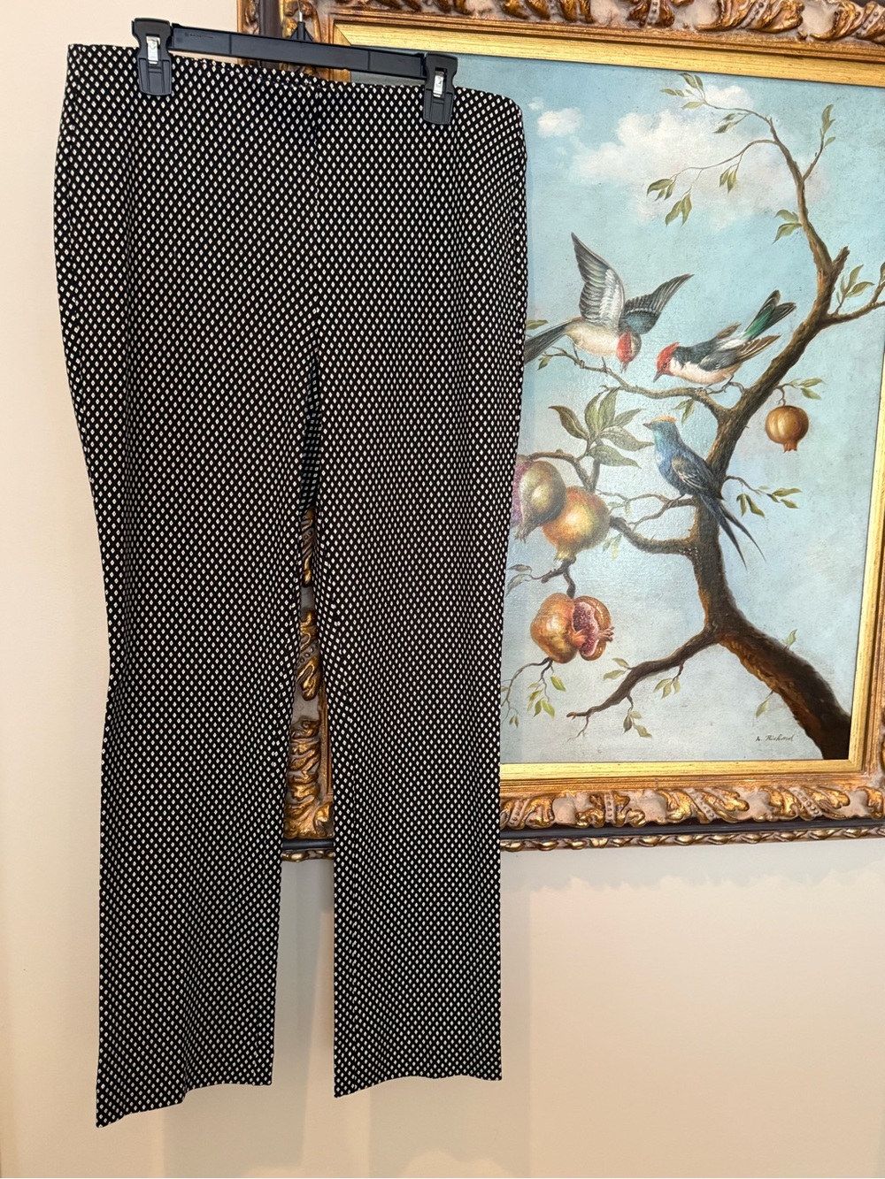 Chico's Black Pants/Leggings with White Micro-Polka Dot Print